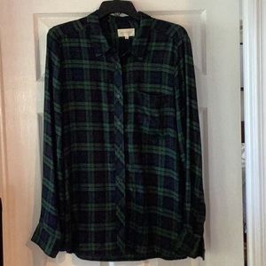 Melloday Blackwatch Plaid Button Down Blouse, Size L